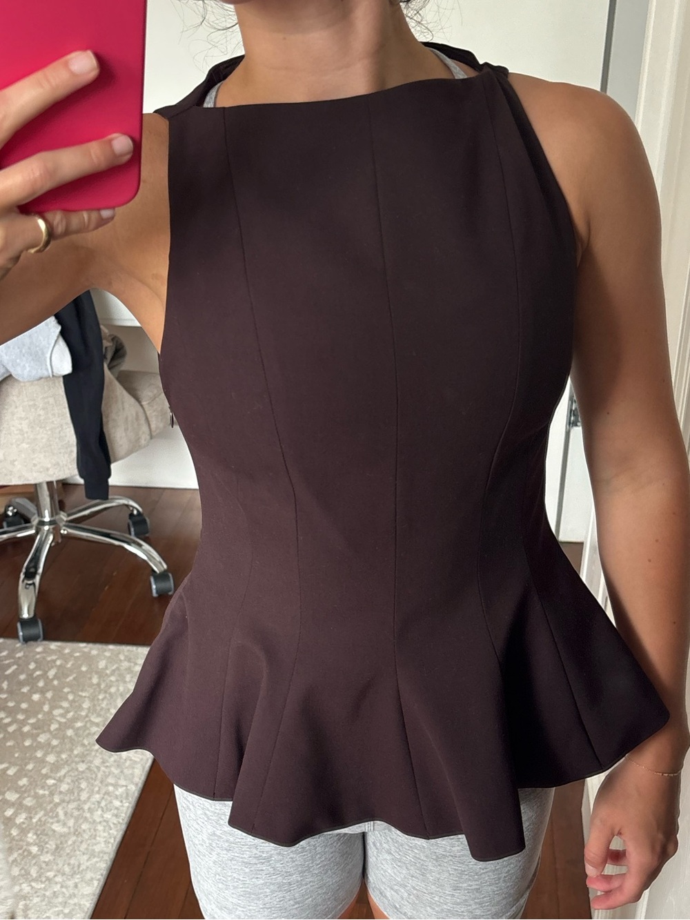 Zara Peplum Sleeveless Dress Top in Maroon